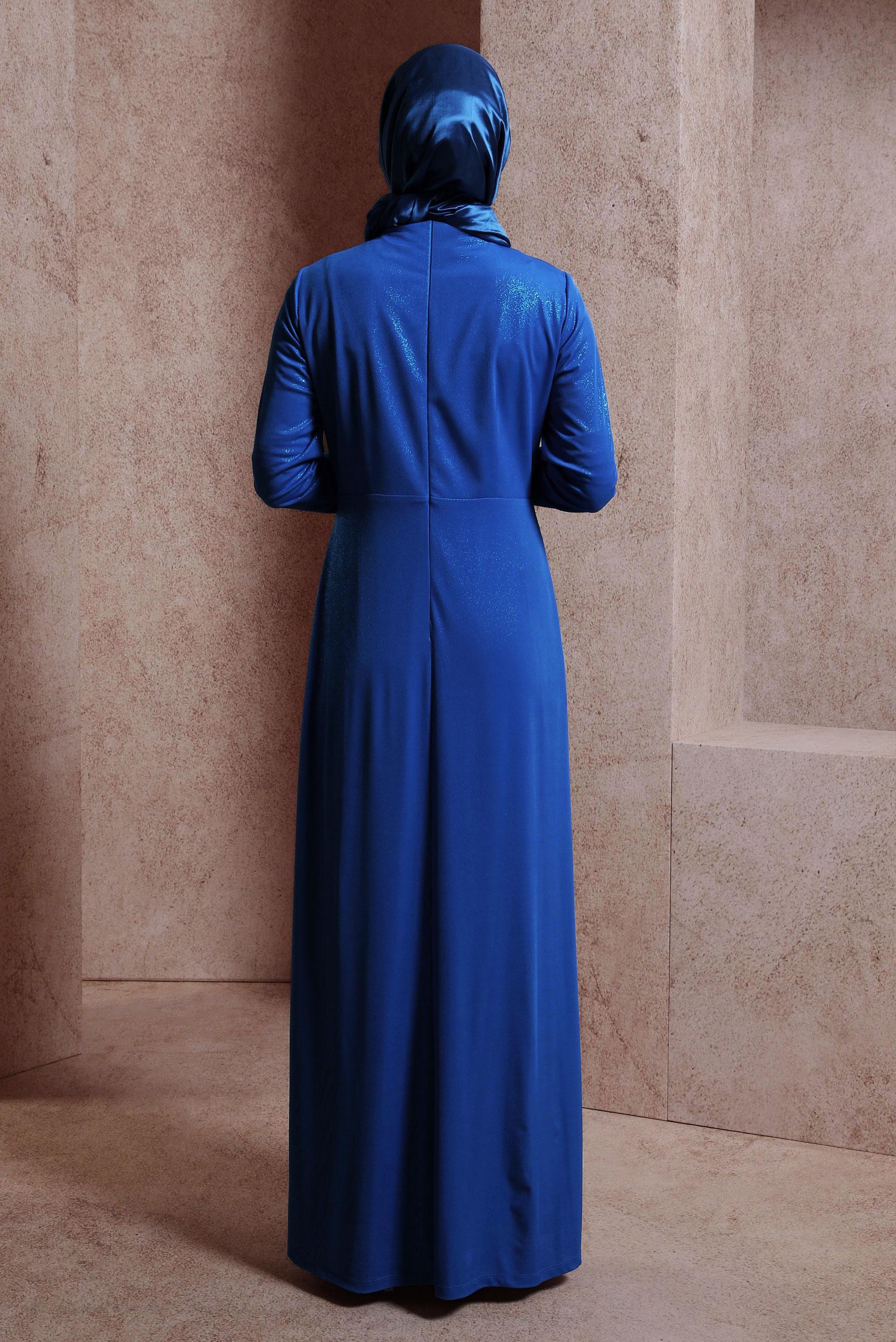 Tesettür giyim LACİVERT SİMLİ ABİYE ELBİSE 50404