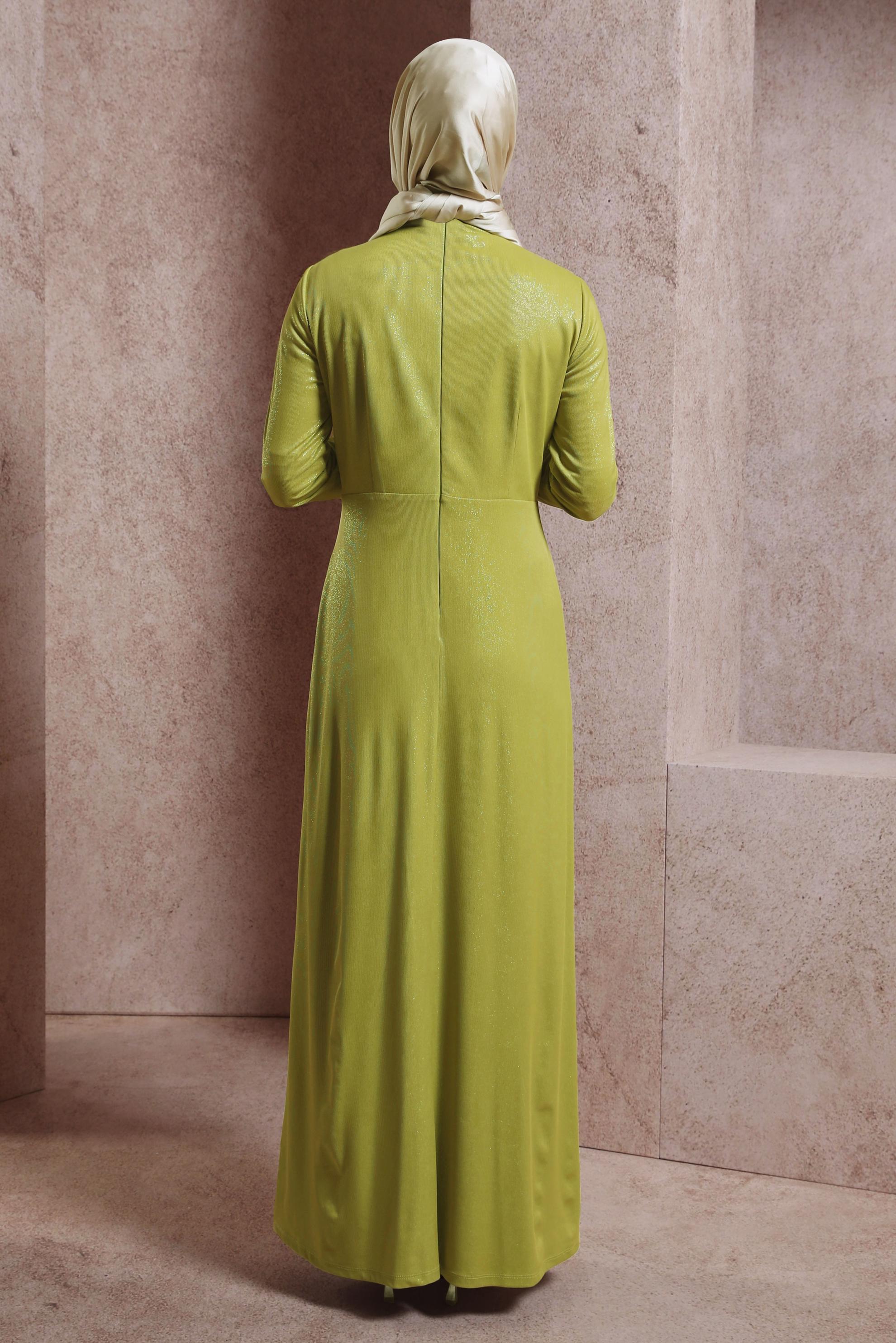 Tesettür giyim YEŞİL SİMLİ ABİYE ELBİSE 50404