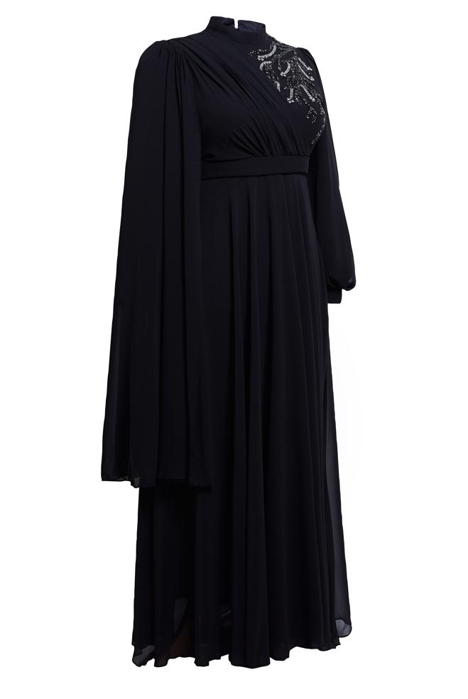 Tesettür giyim SİYAH BÜYÜK BEDEN ŞİFON ABİYE ELBİSE 50406 - ALVİNA