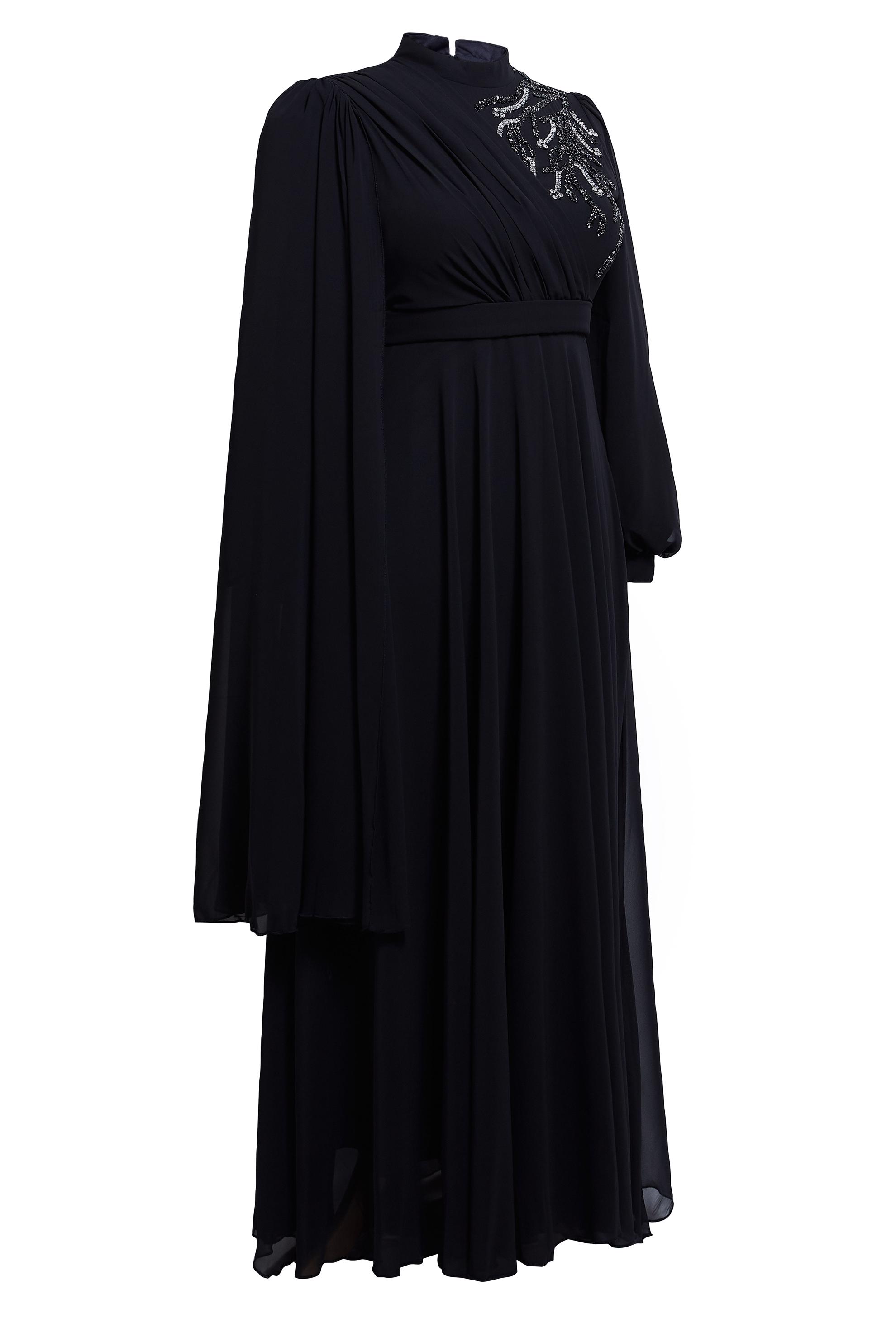 Tesettür giyim SİYAH BÜYÜK BEDEN ŞİFON ABİYE ELBİSE 50406