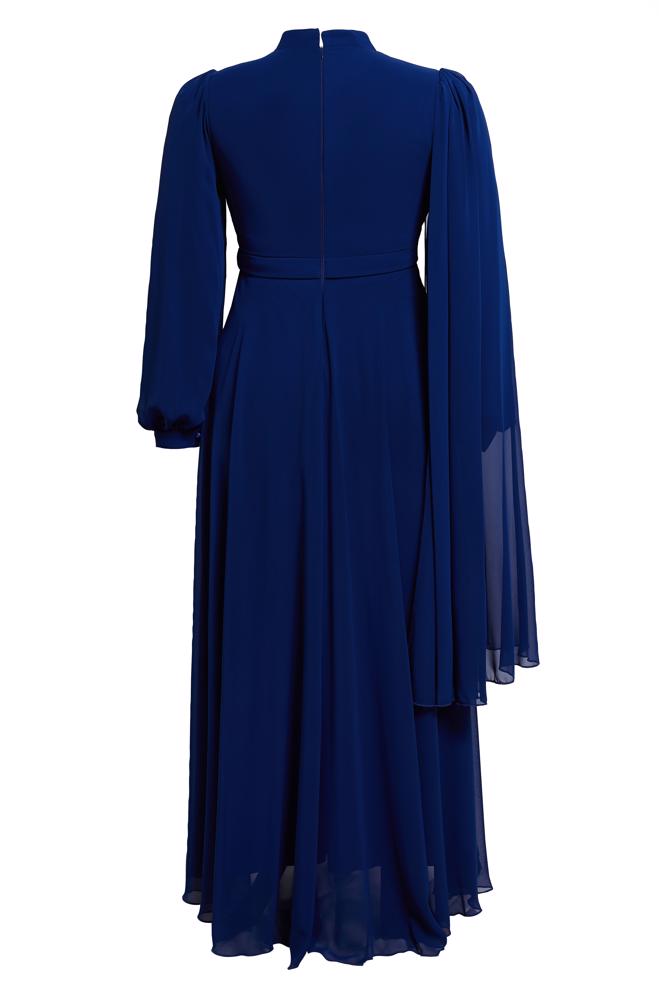 Tesettür giyim MAVİ BÜYÜK BEDEN ŞİFON ABİYE ELBİSE 50406 - ALVİNA