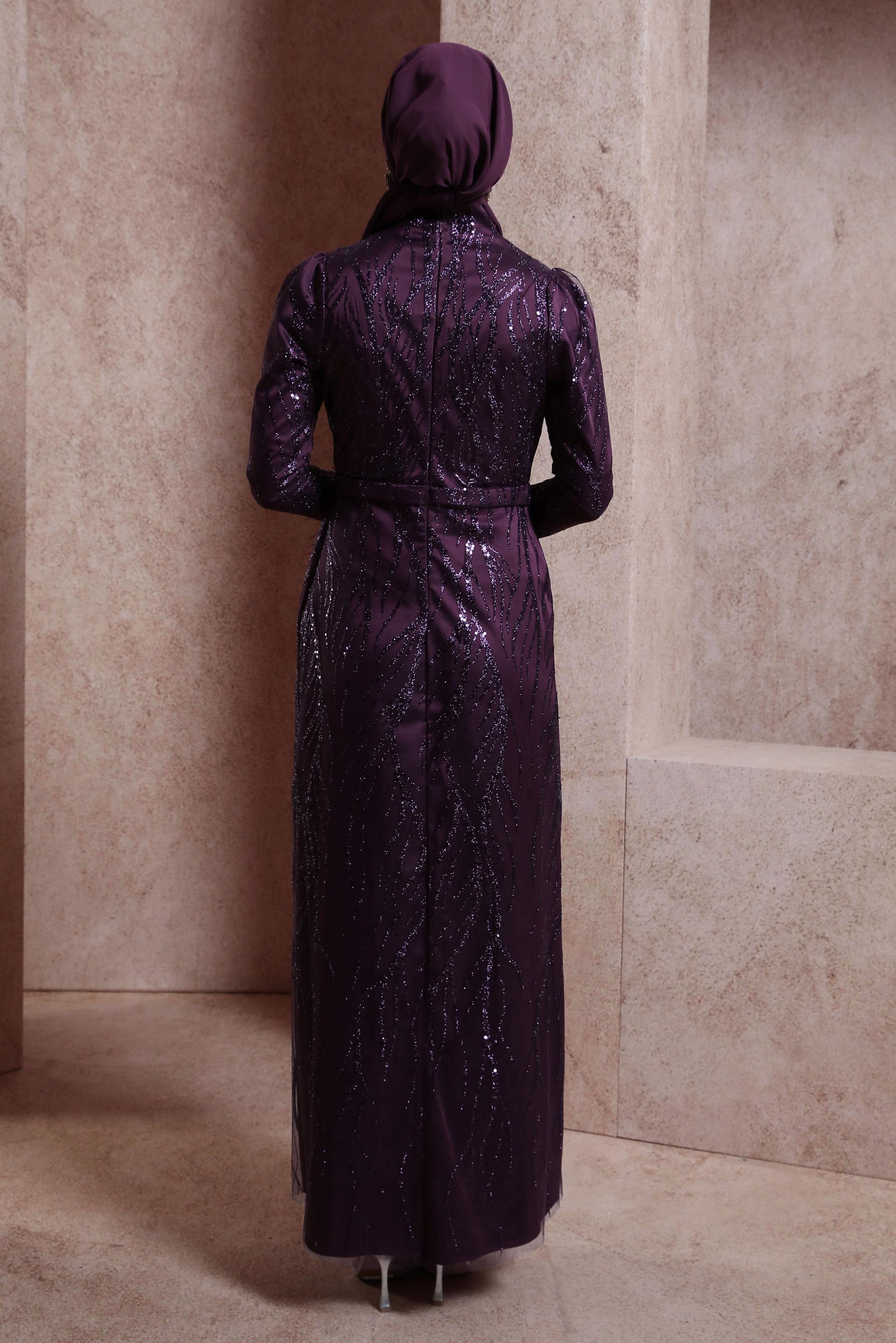 Tesettür giyim MÜRDÜM PUL PAYETLİ ABİYE ELBİSE 50407