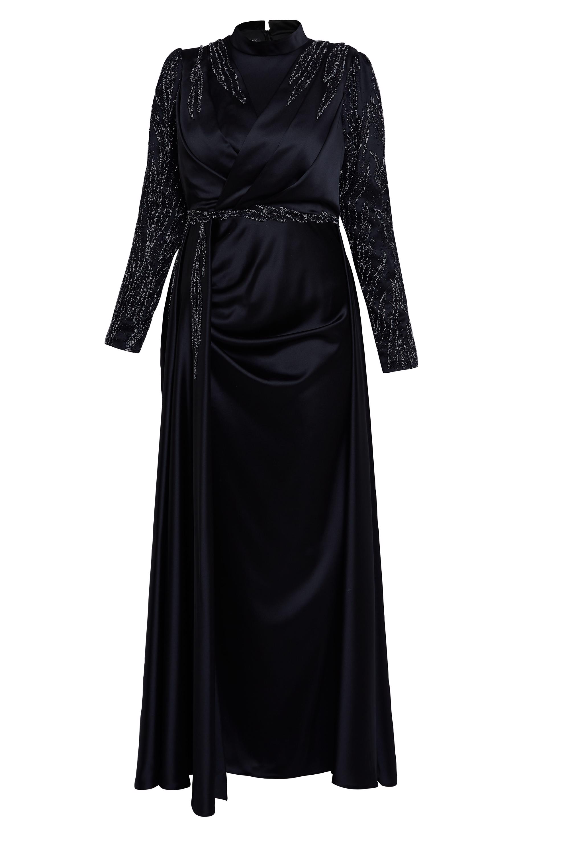 Tesettür giyim SİYAH TAŞLI BÜYÜK BEDEN ABİYE ELBİSE 50408