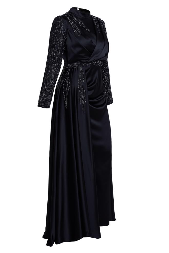 Tesettür giyim SİYAH TAŞLI BÜYÜK BEDEN ABİYE ELBİSE 50408 - ALVİNA