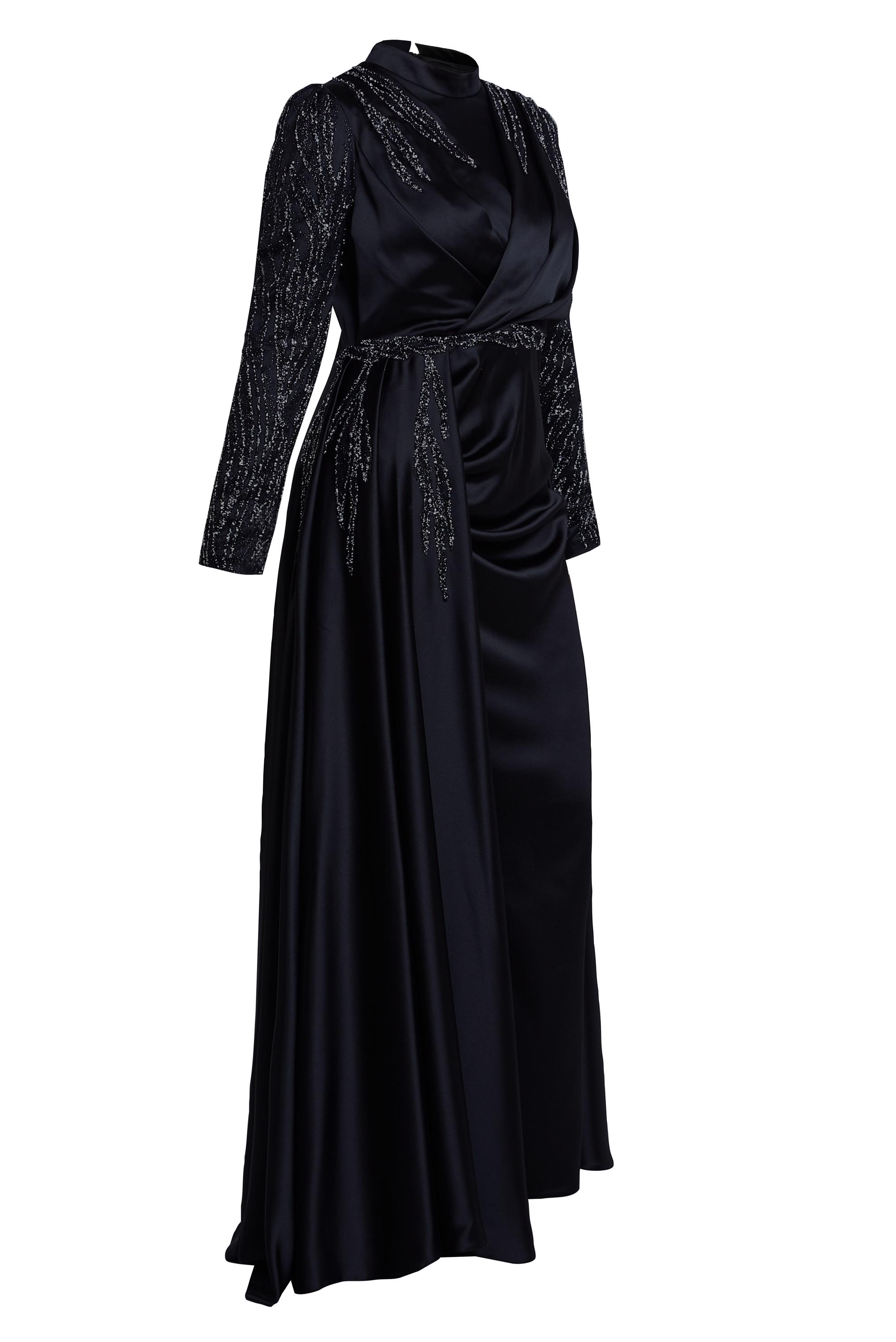 Tesettür giyim SİYAH TAŞLI BÜYÜK BEDEN ABİYE ELBİSE 50408