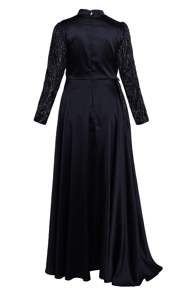 Tesettür giyim SİYAH TAŞLI BÜYÜK BEDEN ABİYE ELBİSE 50408 - ALVİNA