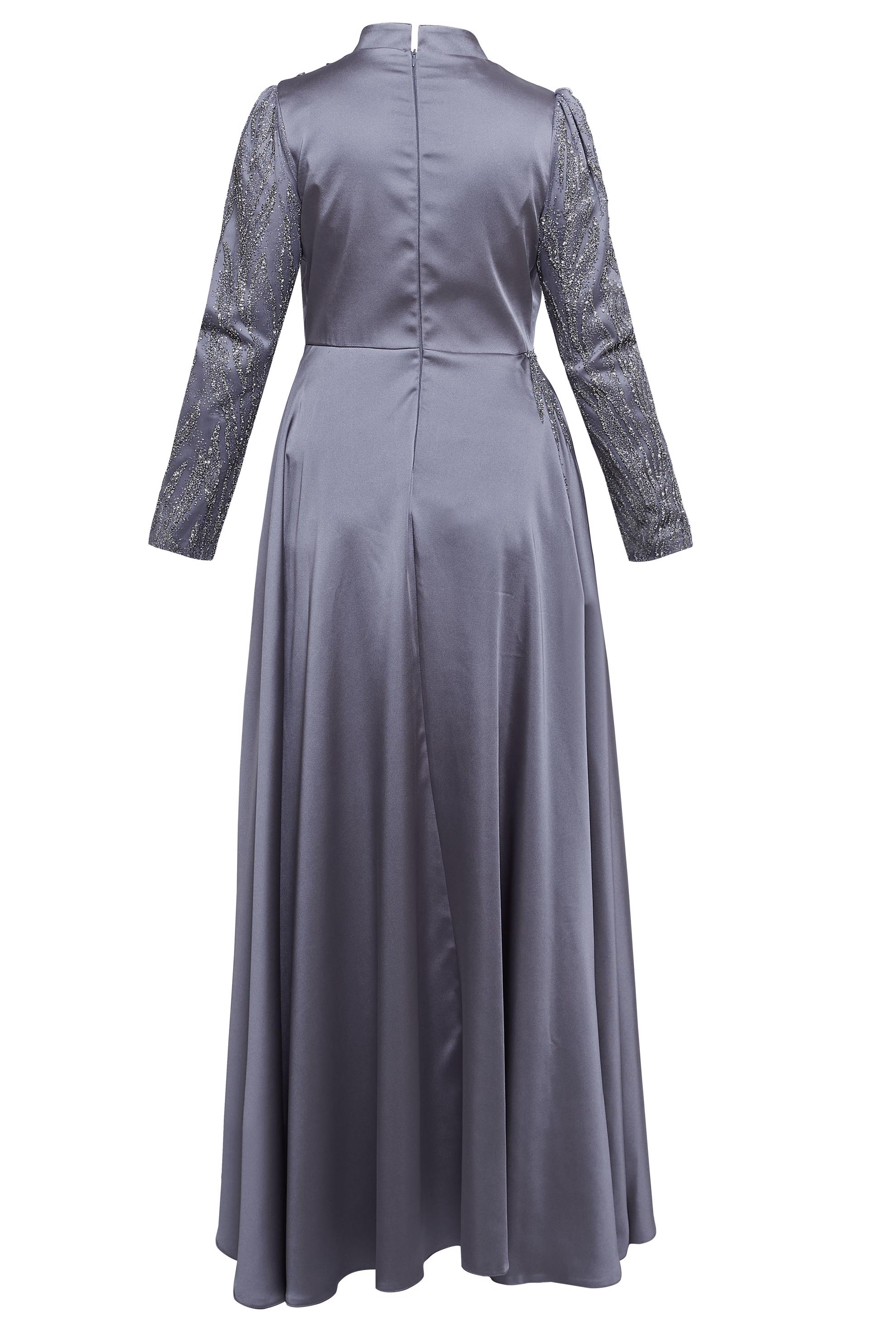 Tesettür giyim GRİ TAŞLI BÜYÜK BEDEN ABİYE ELBİSE 50408