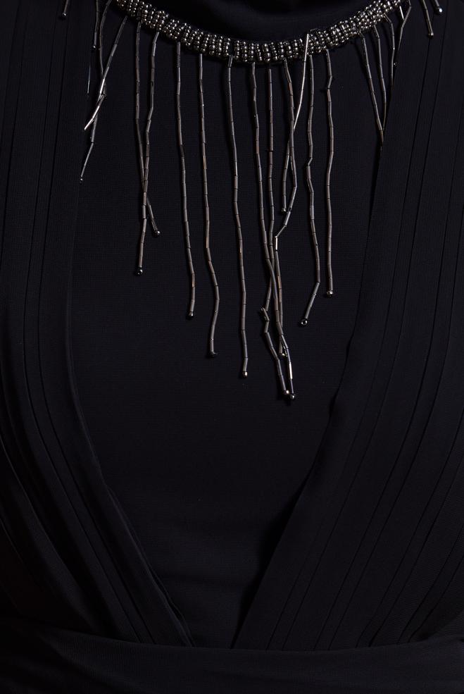 Tesettür giyim SİYAH KUŞAKLI KOLYE DETAYLI ABİYE ELBİSE 50411 - ALVİNA