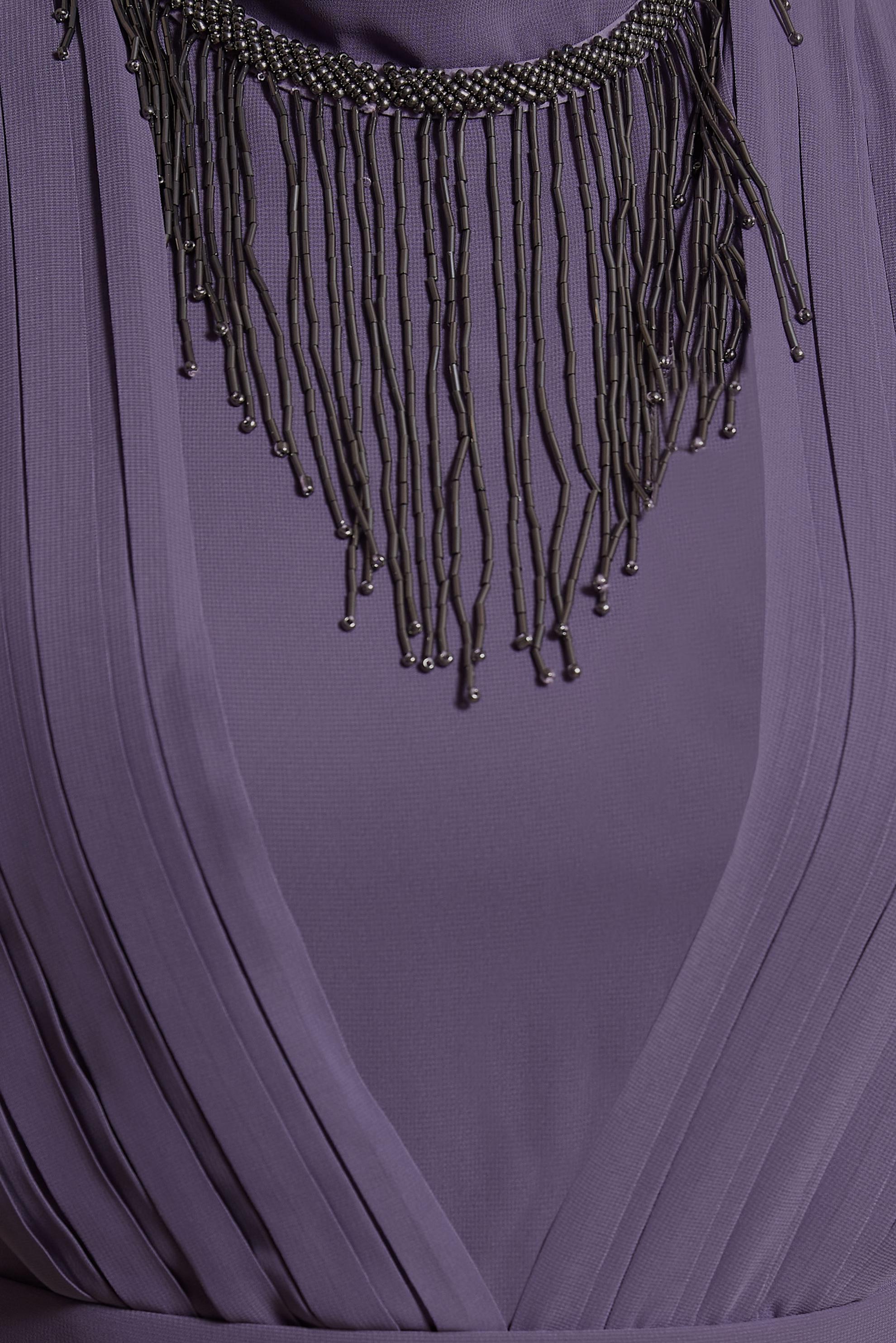 Tesettür giyim MOR KUŞAKLI KOLYE DETAYLI ABİYE ELBİSE 50411