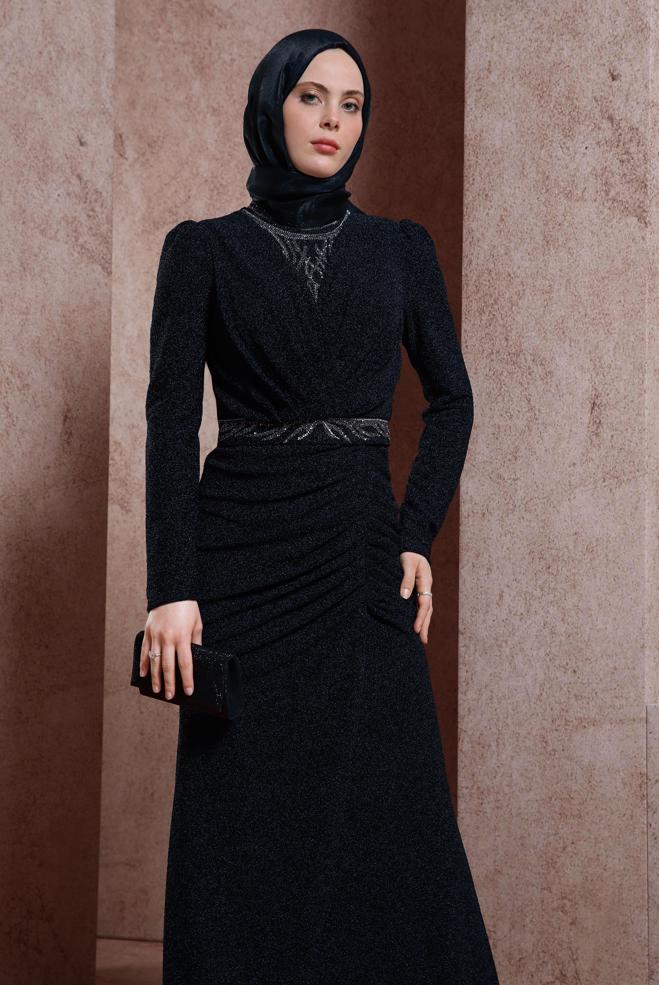 Vêtements hijab NOIR ROBE DE SOIRÉE PAILLETTES 50412 - ALVİNA