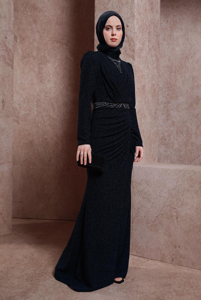 Vêtements hijab NOIR ROBE DE SOIRÉE PAILLETTES 50412 - ALVİNA