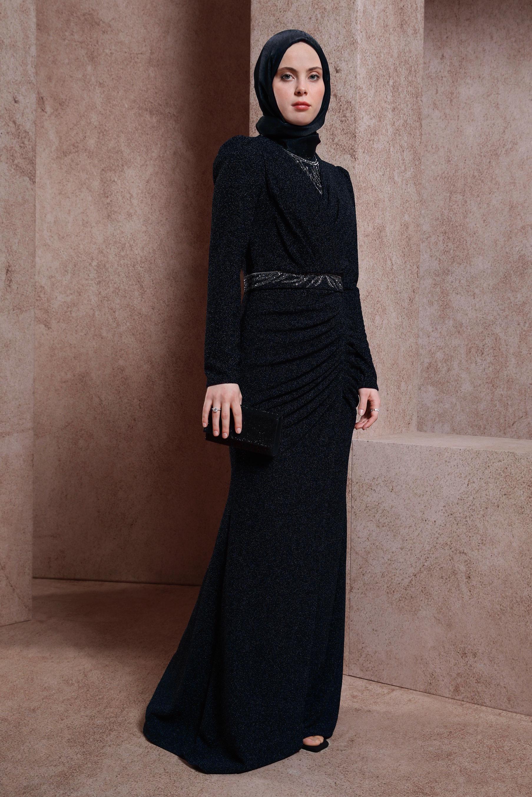 Tesettür giyim SİYAH SİMLİ ABİYE ELBİSE 50412