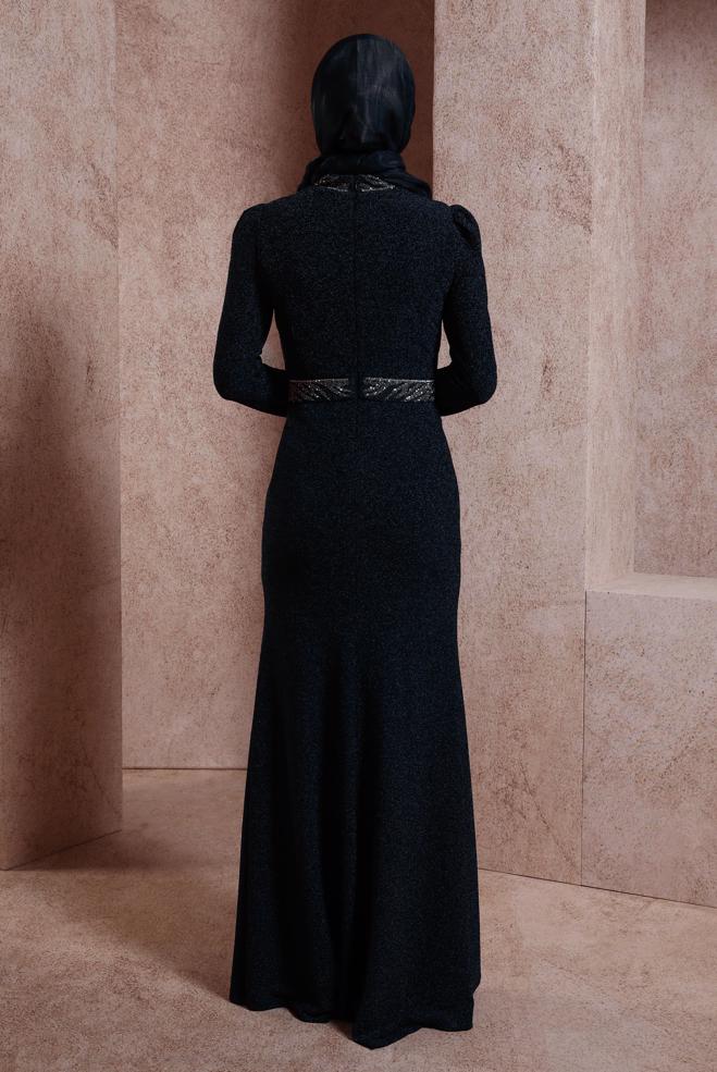 Vêtements hijab NOIR ROBE DE SOIRÉE PAILLETTES 50412 - ALVİNA