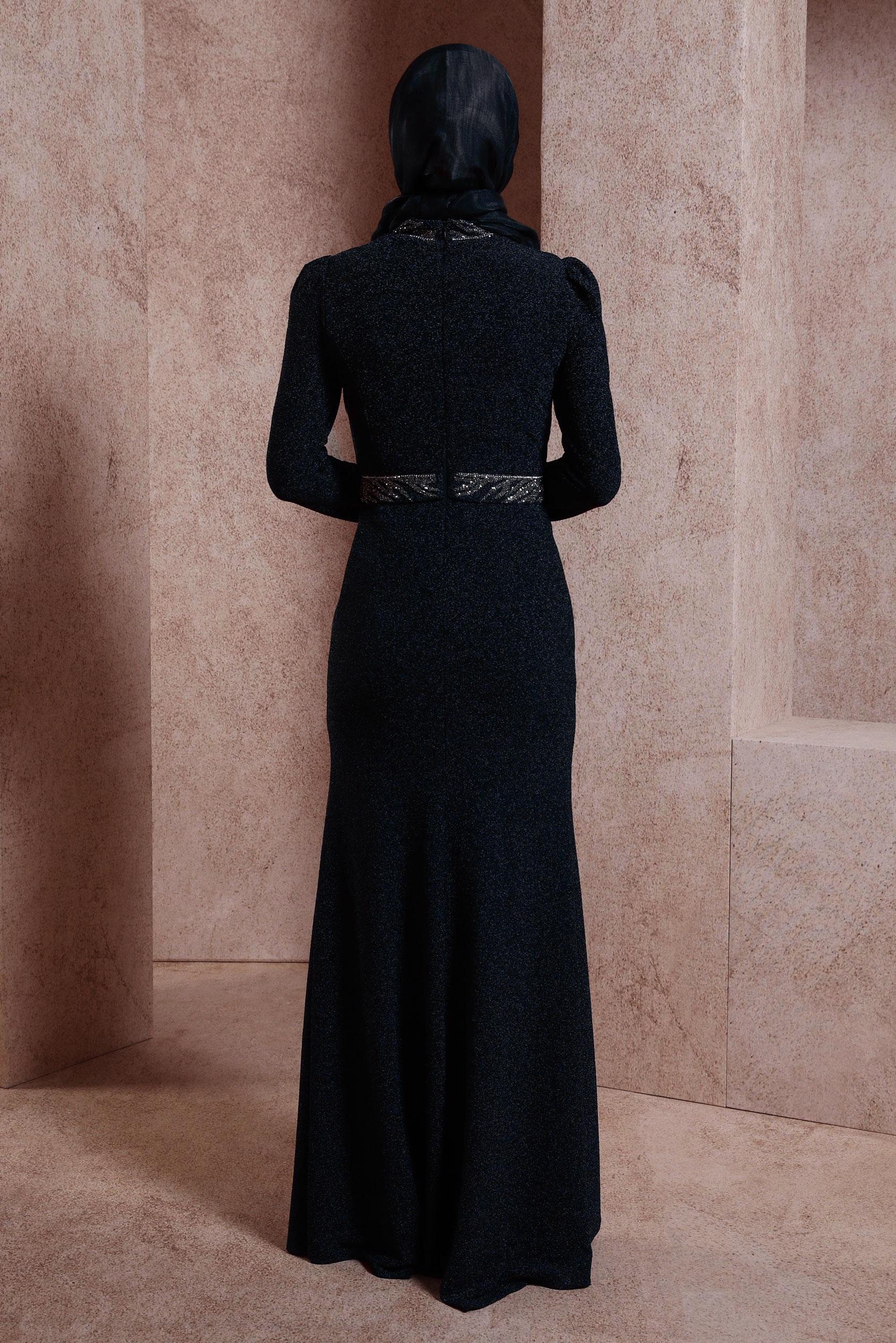 Tesettür giyim SİYAH SİMLİ ABİYE ELBİSE 50412