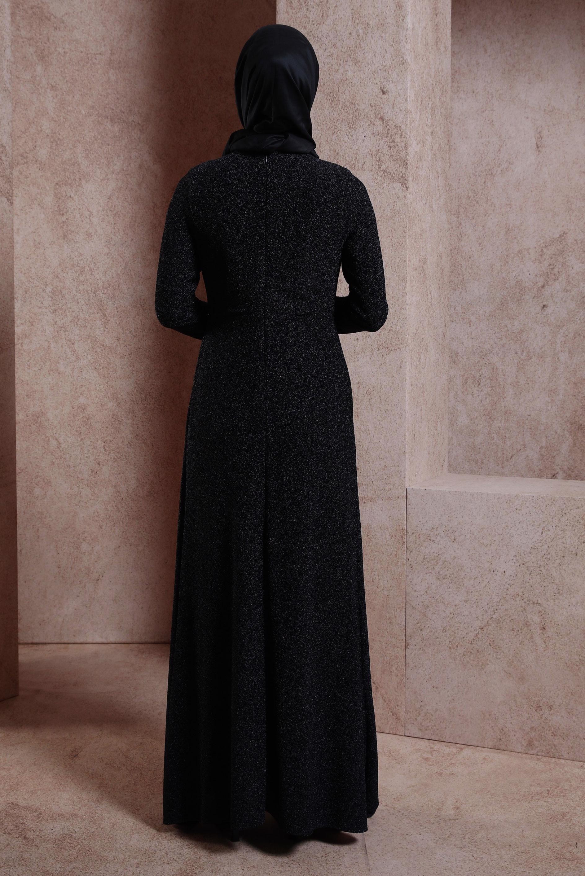 Tesettür giyim SİYAH TAŞLI SİMLİ ABİYE ELBİSE 50413