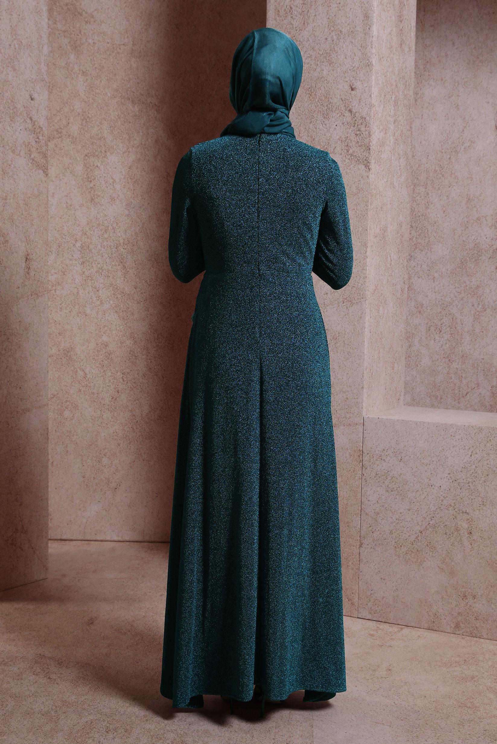 Tesettür giyim MAVİ TAŞLI SİMLİ ABİYE ELBİSE 50413