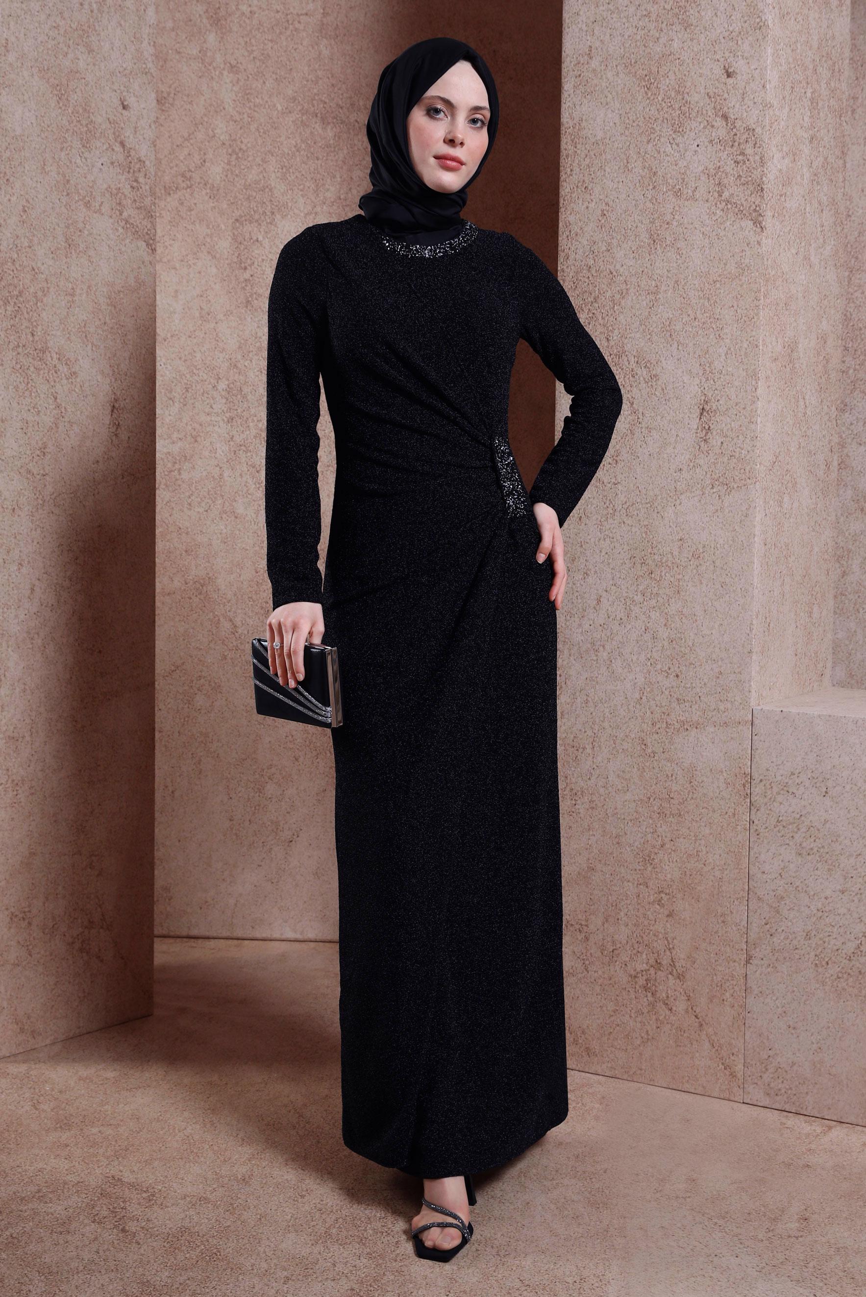 Vêtements hijab NOIR ROBE DE SOIRÉE PAILLETÉE 50414