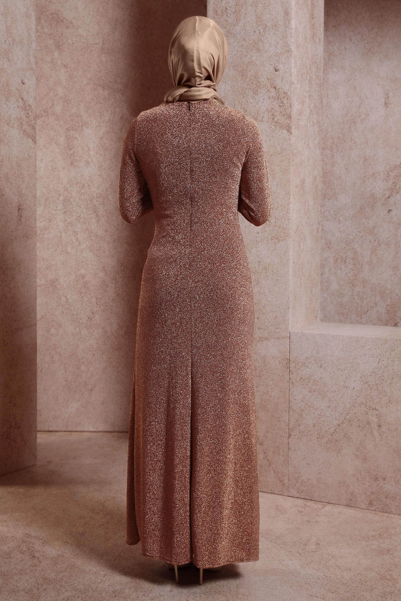 Tesettür giyim BAKIR / BRONZ SİMLİ ABİYE ELBİSE 50414