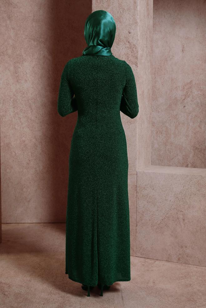 Hijab clothing GREEN GLITTERY EVENING DRESS 50414 - ALVİNA