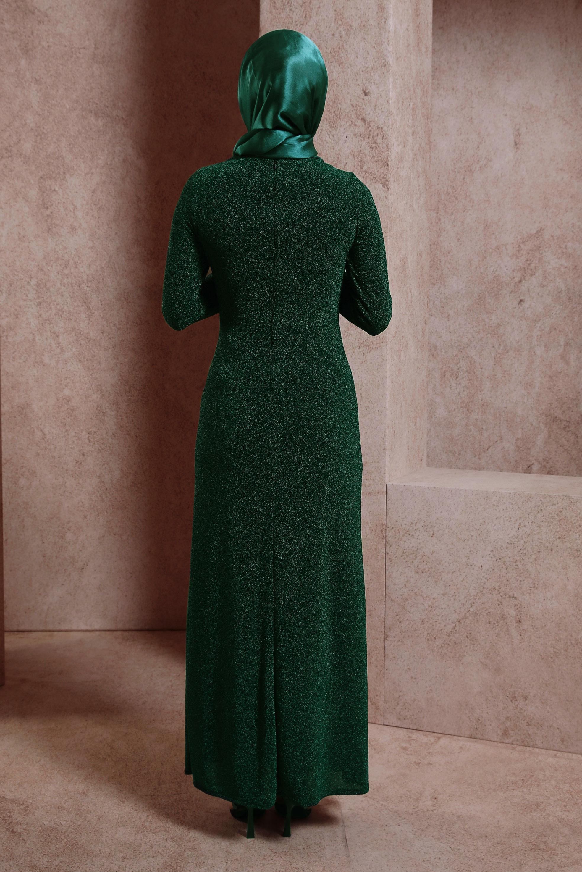 Tesettür giyim YEŞİL SİMLİ ABİYE ELBİSE 50414