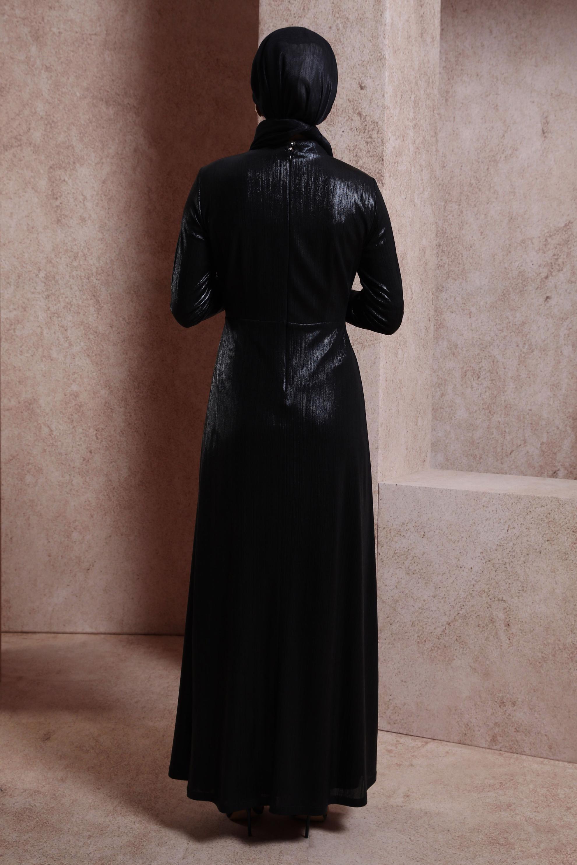 Tesettür giyim SİYAH AKSESUAR DETAYLI ABİYE ELBİSE 50415