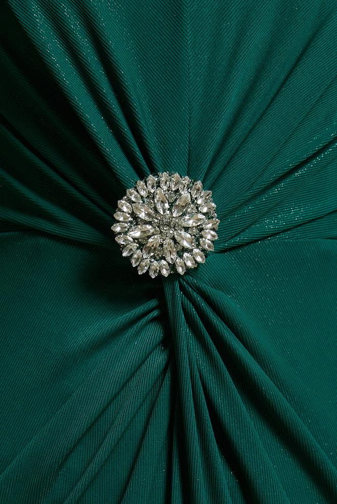 Tesettür giyim YEŞİL TAŞ BROŞ DETAYLI ABİYE ELBİSE 50416 - ALVİNA