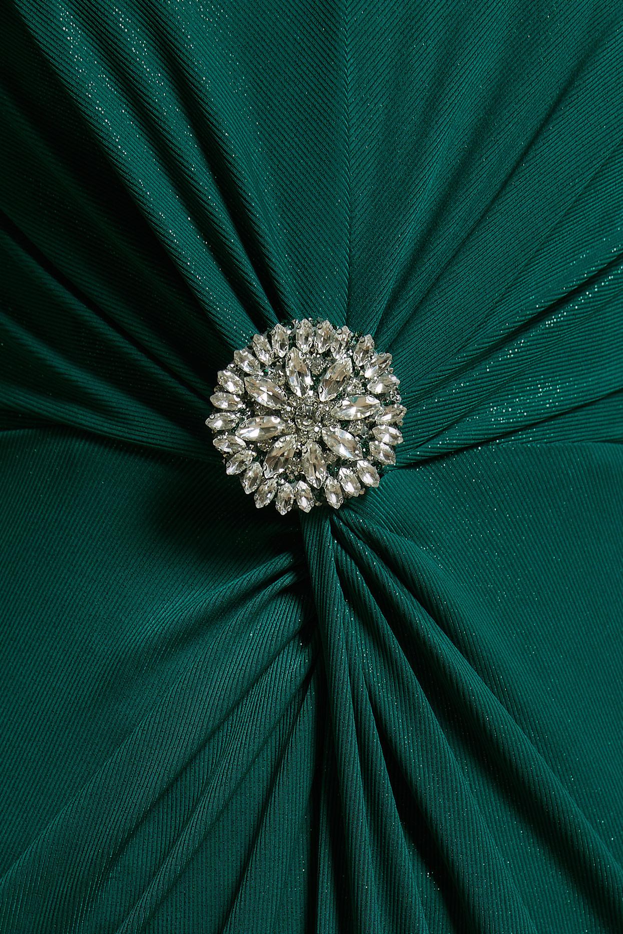 Tesettür giyim YEŞİL TAŞ BROŞ DETAYLI ABİYE ELBİSE 50416