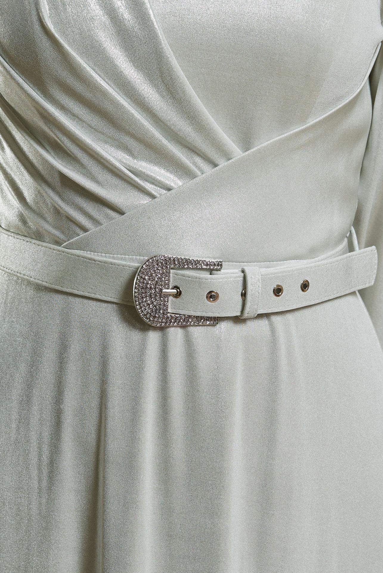 Tesettür giyim BEYAZ KEMERLİ SİMLİ ABİYE ELBİSE 50417