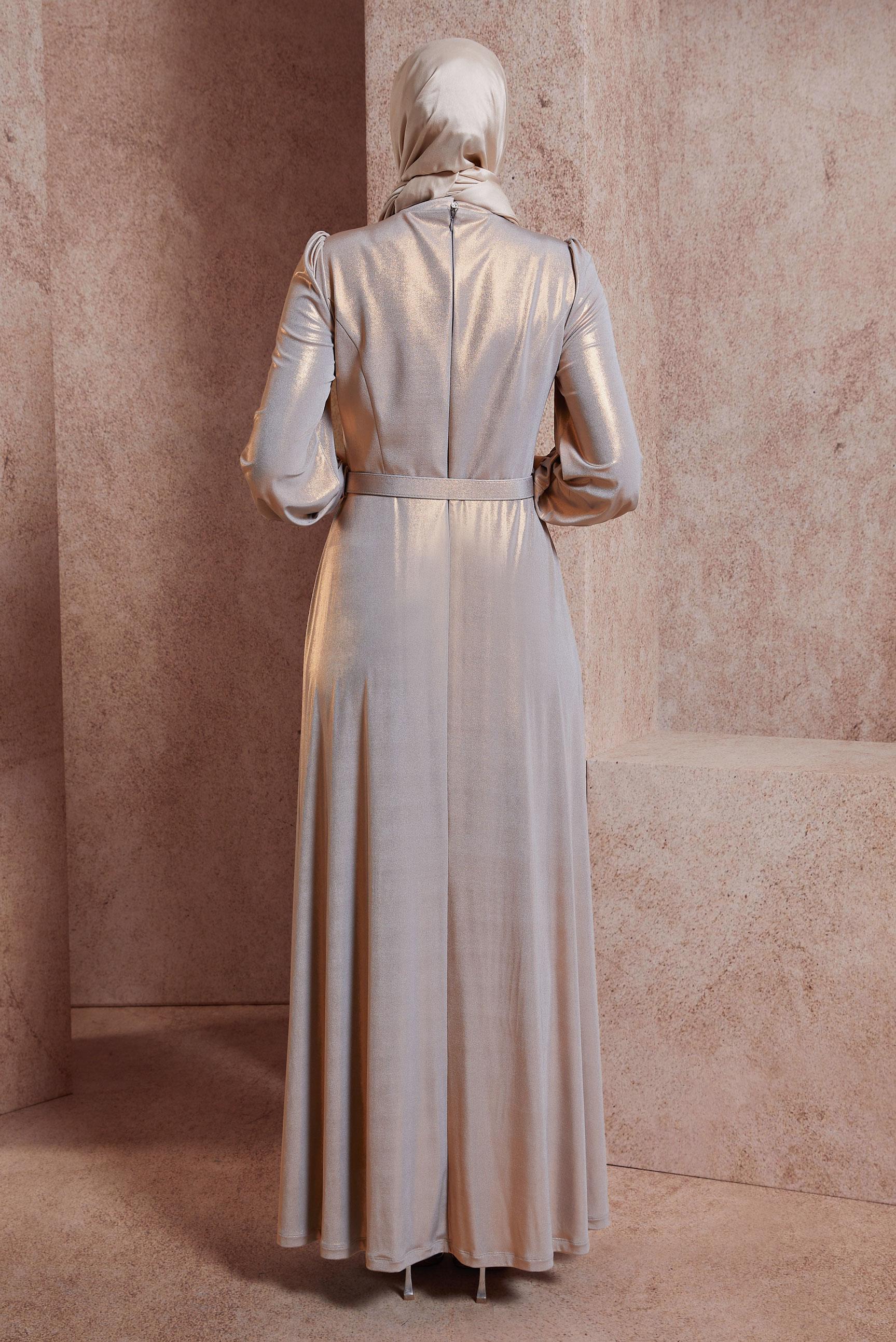 Tesettür giyim ALTIN KEMERLİ SİMLİ ABİYE ELBİSE 50417