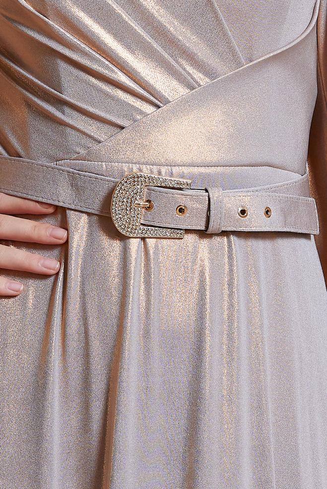 Tesettür giyim ALTIN KEMERLİ SİMLİ ABİYE ELBİSE 50417 - ALVİNA