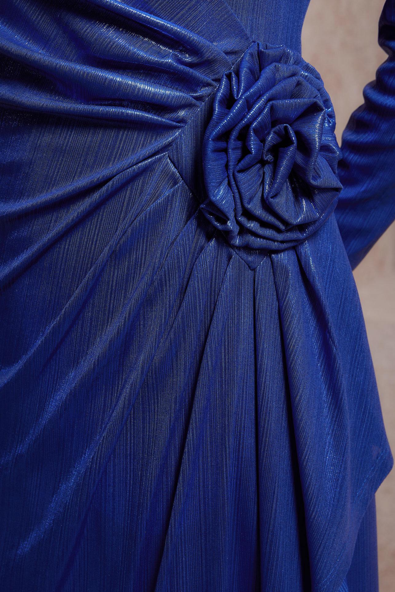 Tesettür giyim LACİVERT BÜZGÜ DETAYLI ABİYE ELBİSE 50418