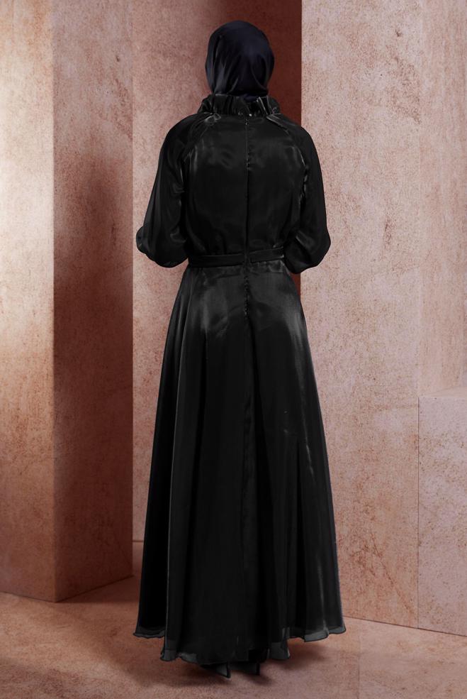 Tesettür giyim SİYAH ORGANZE TESETTÜR ABİYE ELBİSE 50419 - ALVİNA