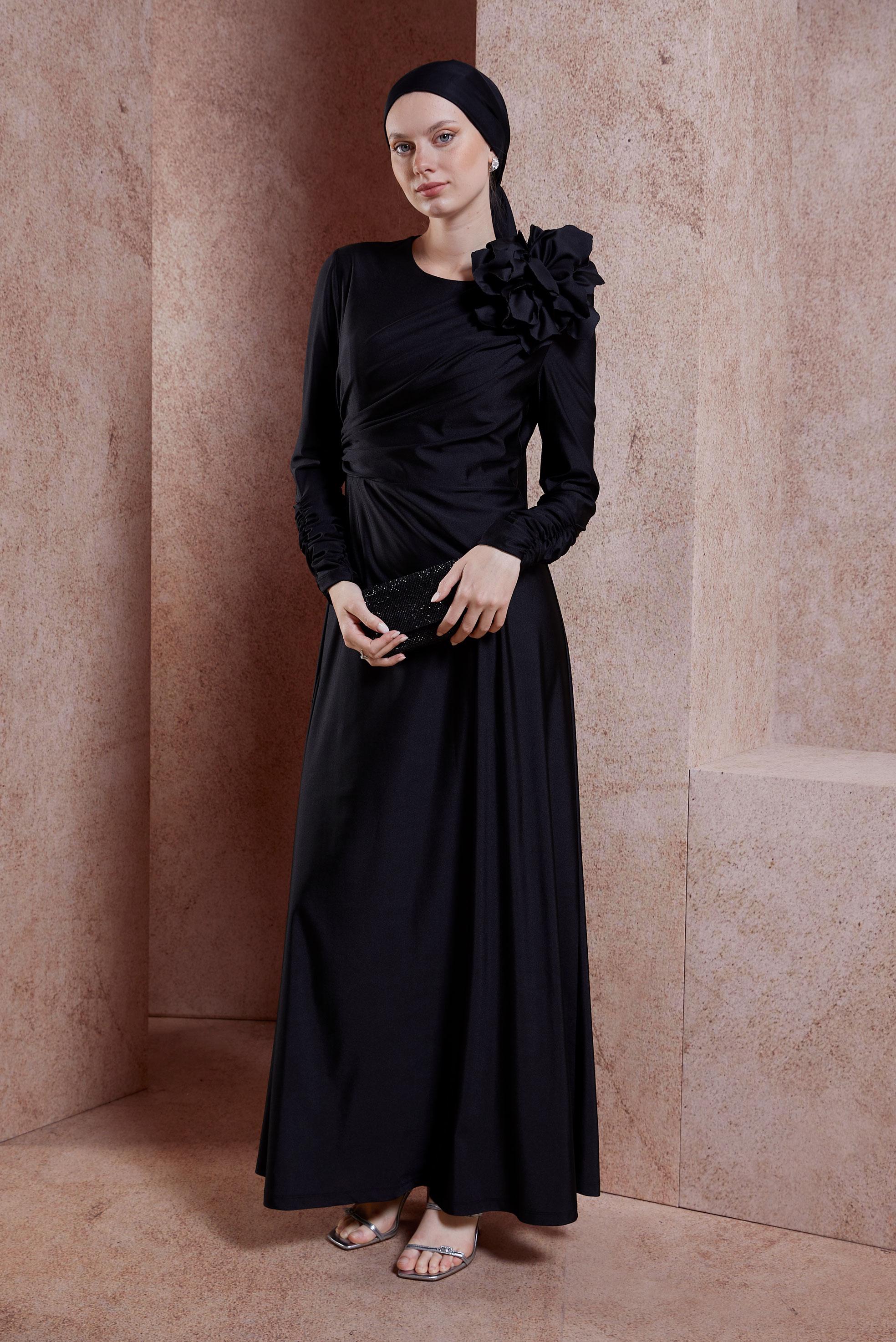 Hijab clothing BLACK EVENING DRESS WITH ACCESSORY 50420