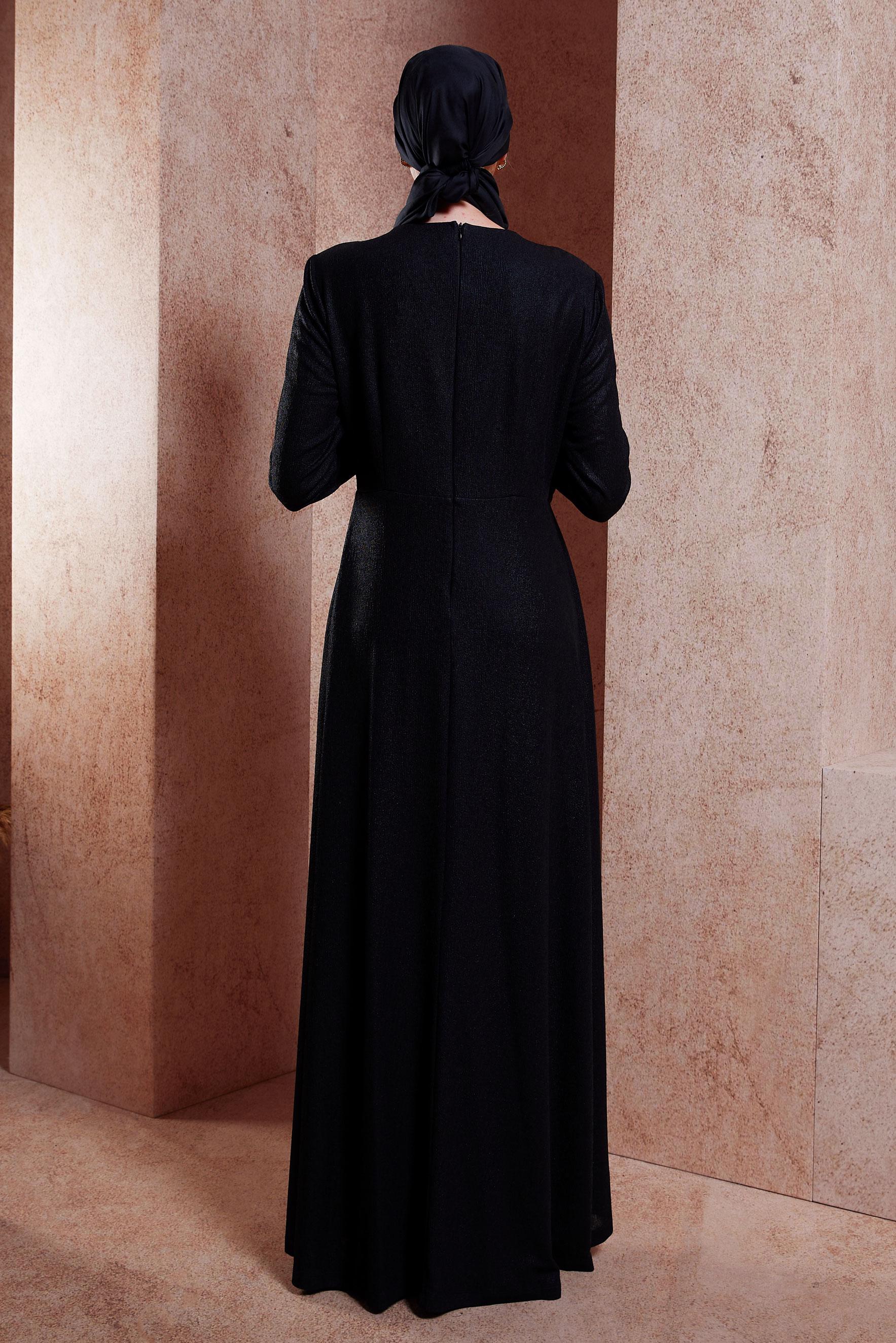 Tesettür giyim SİYAH ÇİÇEK DETAYLI ABİYE 50421