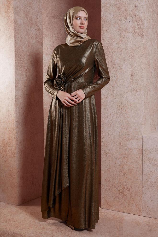 Tesettür giyim SİYAH ÇİÇEK DETAYLI ABİYE 50421 - ALVİNA