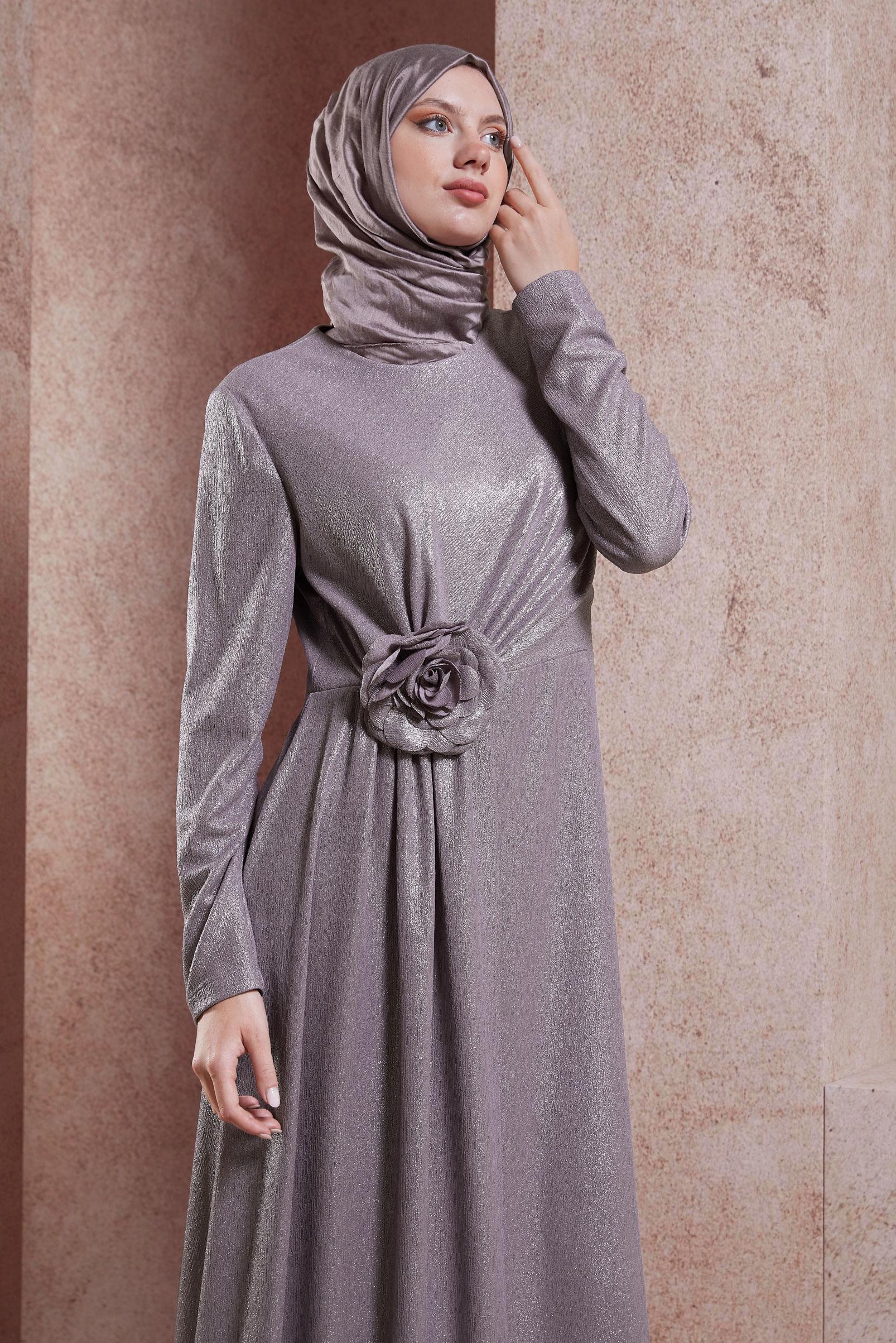 Tesettür giyim MOR ÇİÇEK DETAYLI ABİYE 50421