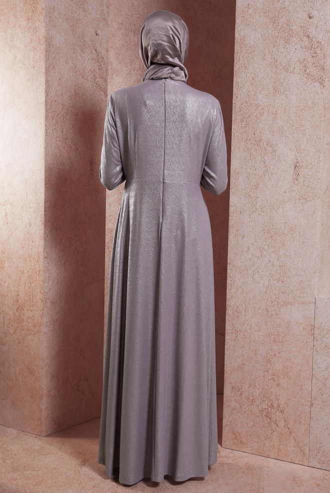 Tesettür giyim MOR ÇİÇEK DETAYLI ABİYE 50421 - ALVİNA