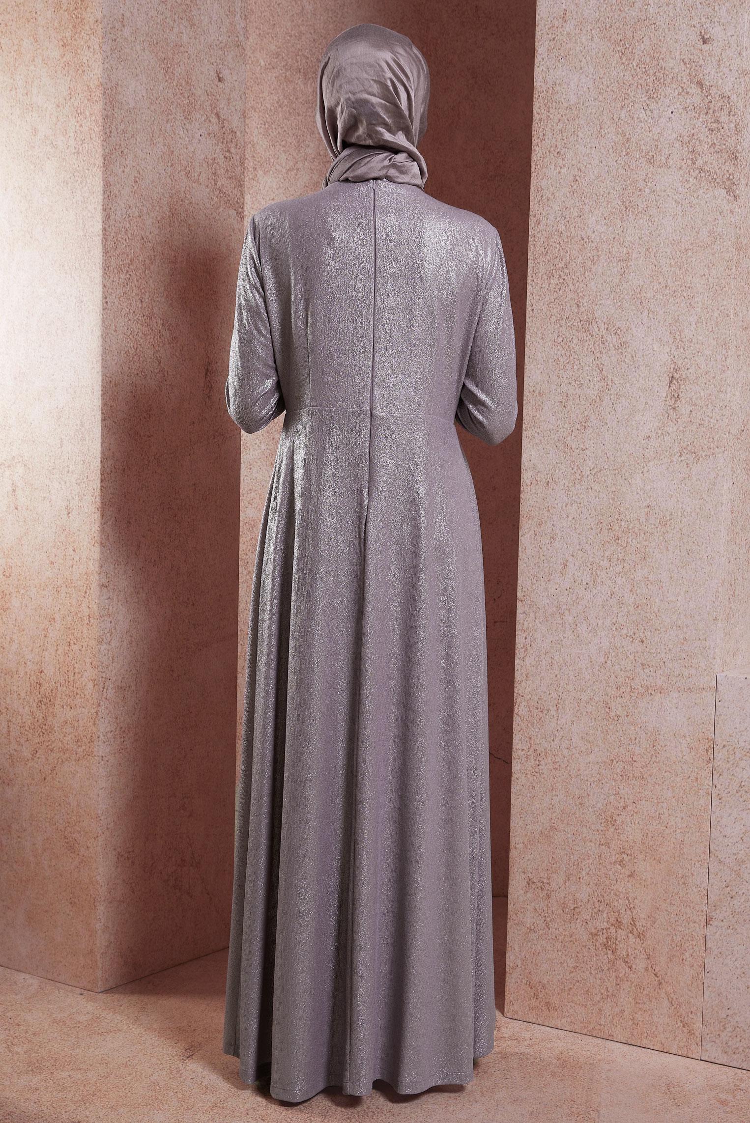 Tesettür giyim MOR ÇİÇEK DETAYLI ABİYE 50421