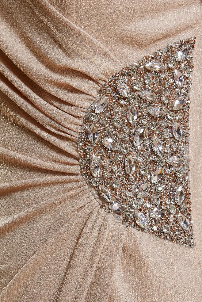 Tesettür giyim BEJ TAŞ İŞLEMELİ ABİYE ELBİSE 50422 - ALVİNA