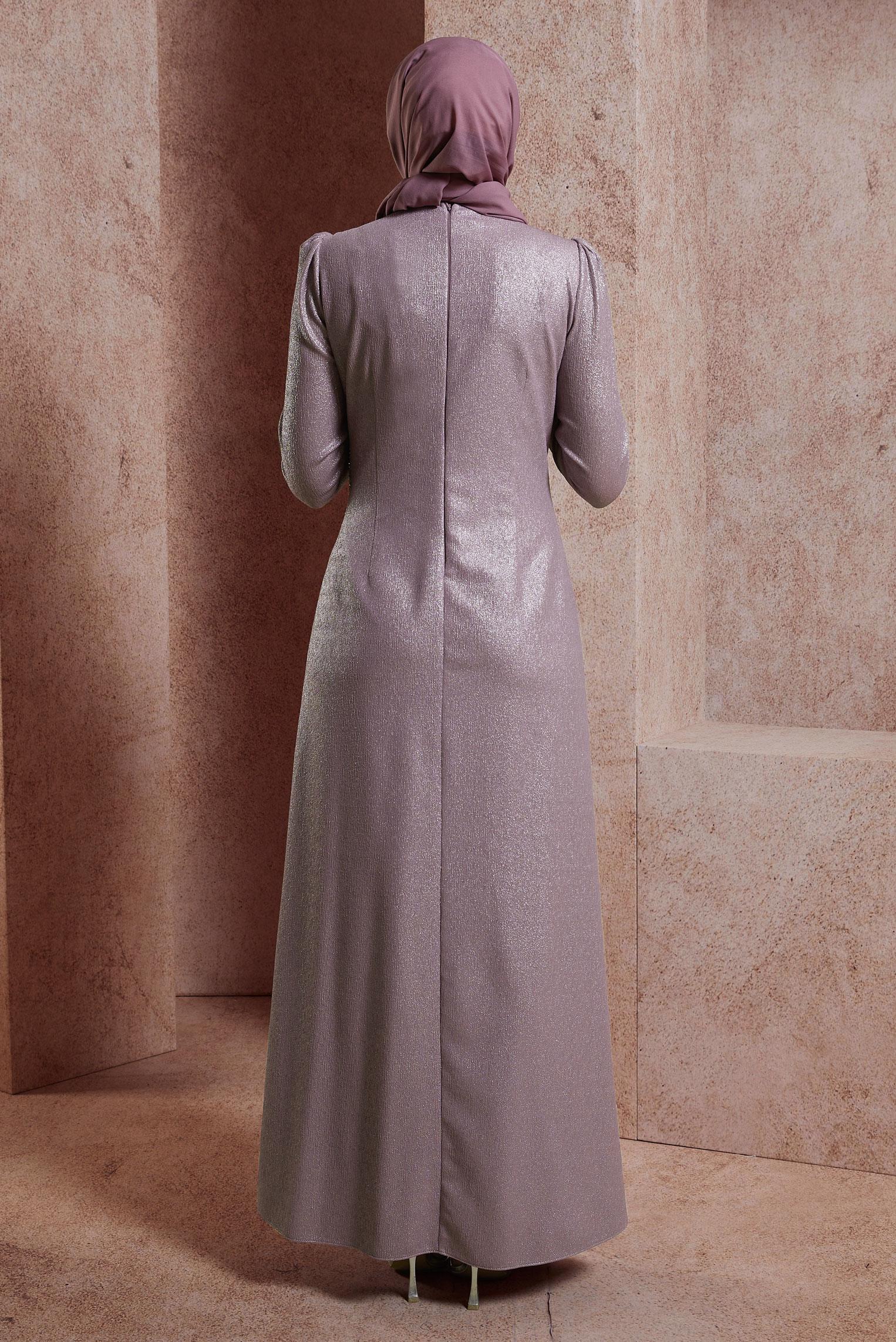 Tesettür giyim MOR TAŞ İŞLEMELİ ABİYE ELBİSE 50422