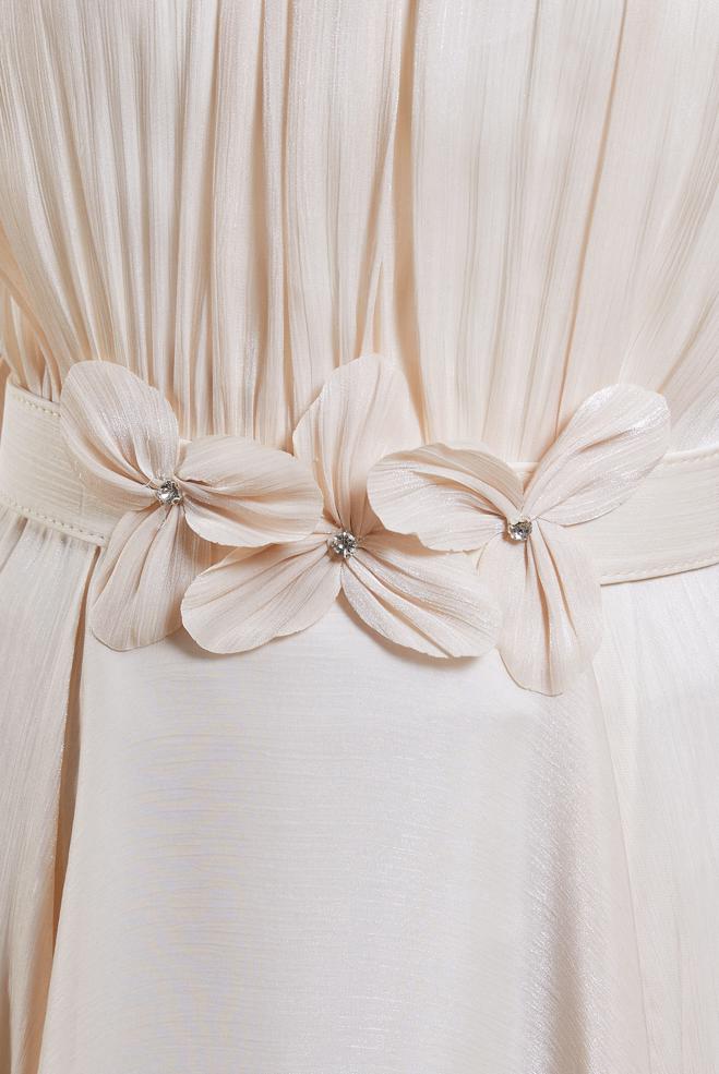 Tesettür giyim BEJ KEMERLİ TESETTÜR ABİYE ELBİSE 50423 - ALVİNA