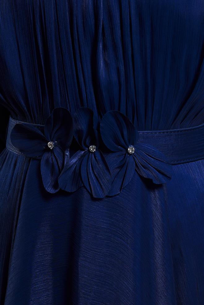 Tesettür giyim LACİVERT KEMERLİ TESETTÜR ABİYE ELBİSE 50423 - ALVİNA