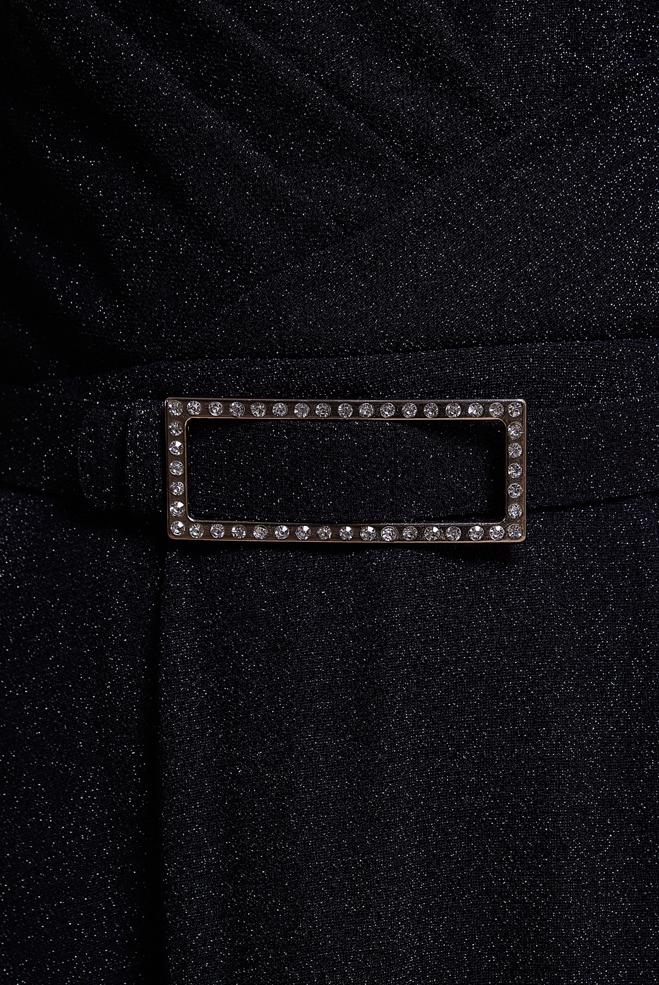 Tesettür giyim SİYAH KEMERLİ SİMLİ ABİYE ELBİSE 50424 - ALVİNA