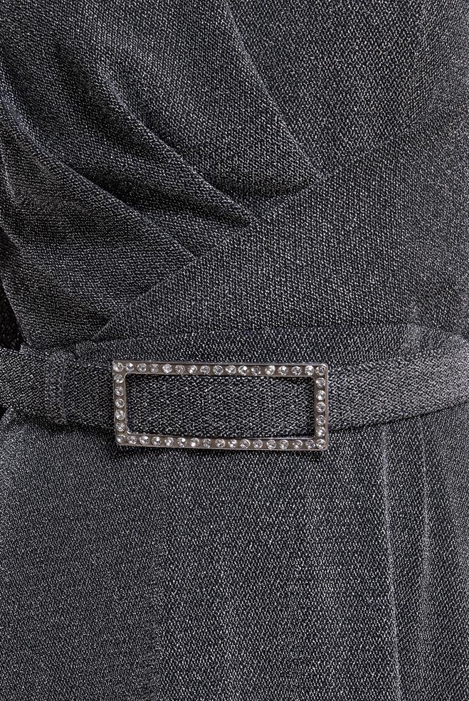 Tesettür giyim SİYAH KEMERLİ SİMLİ ABİYE ELBİSE 50424 - ALVİNA