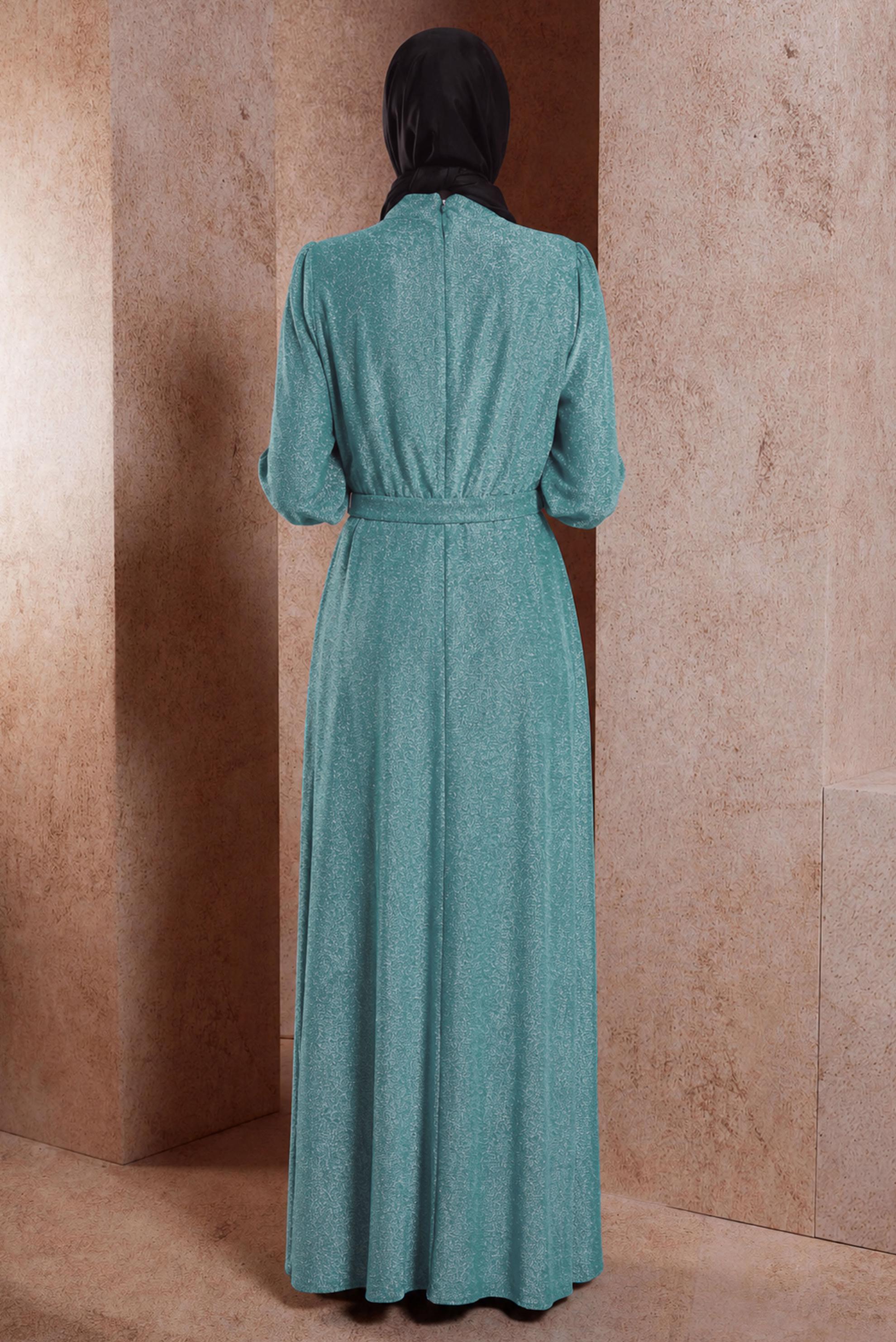 Vêtements hijab BEIGE ROBE DE SOIRÉE PAILLETÉE CEINTURE 50424