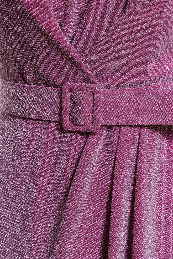 Tesettür giyim FUŞYA KEMERLİ SİMLİ ABİYE ELBİSE 50428 - ALVİNA