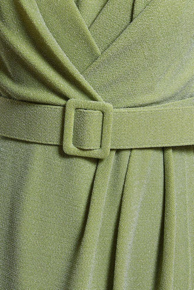 Tesettür giyim YEŞİL KEMERLİ SİMLİ ABİYE ELBİSE 50428 - ALVİNA