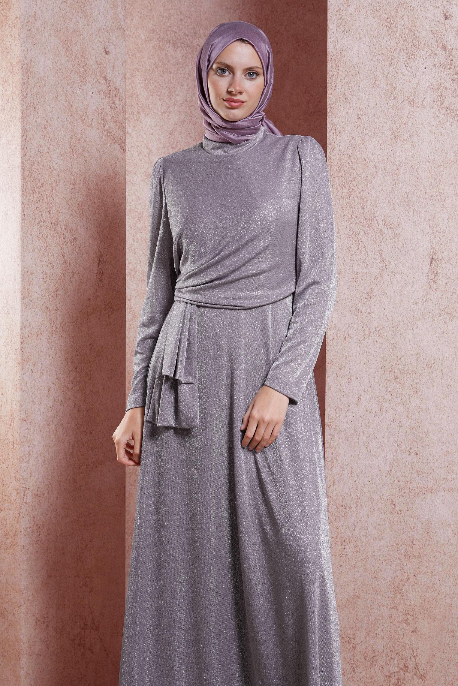 Vêtements hijab POURPRE ROBE DE SOIRÉE MODESTE À PAILLETTES 50430