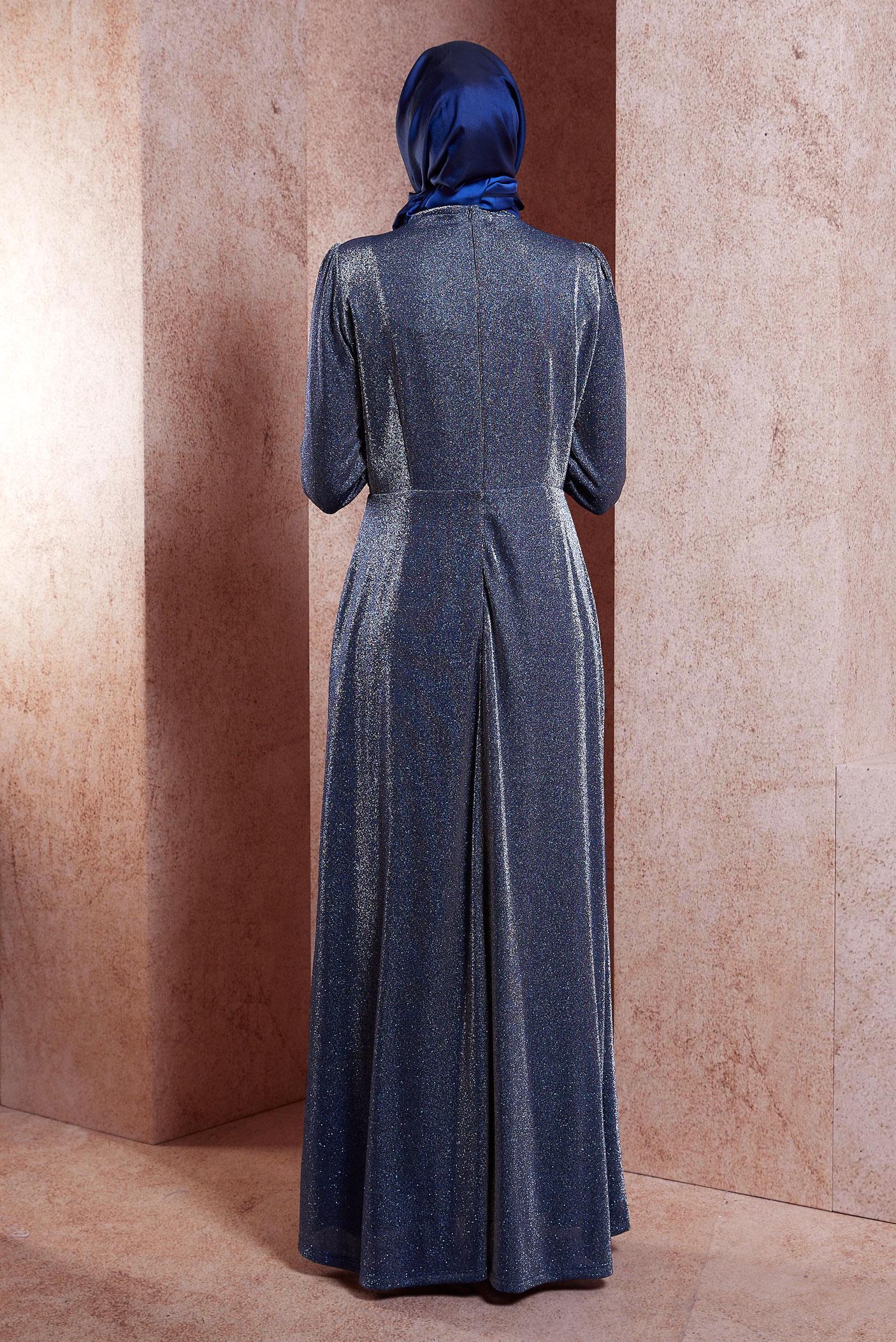 Tesettür giyim LACİVERT SİMLİ TESETTÜR ABİYE ELBİSE 50430