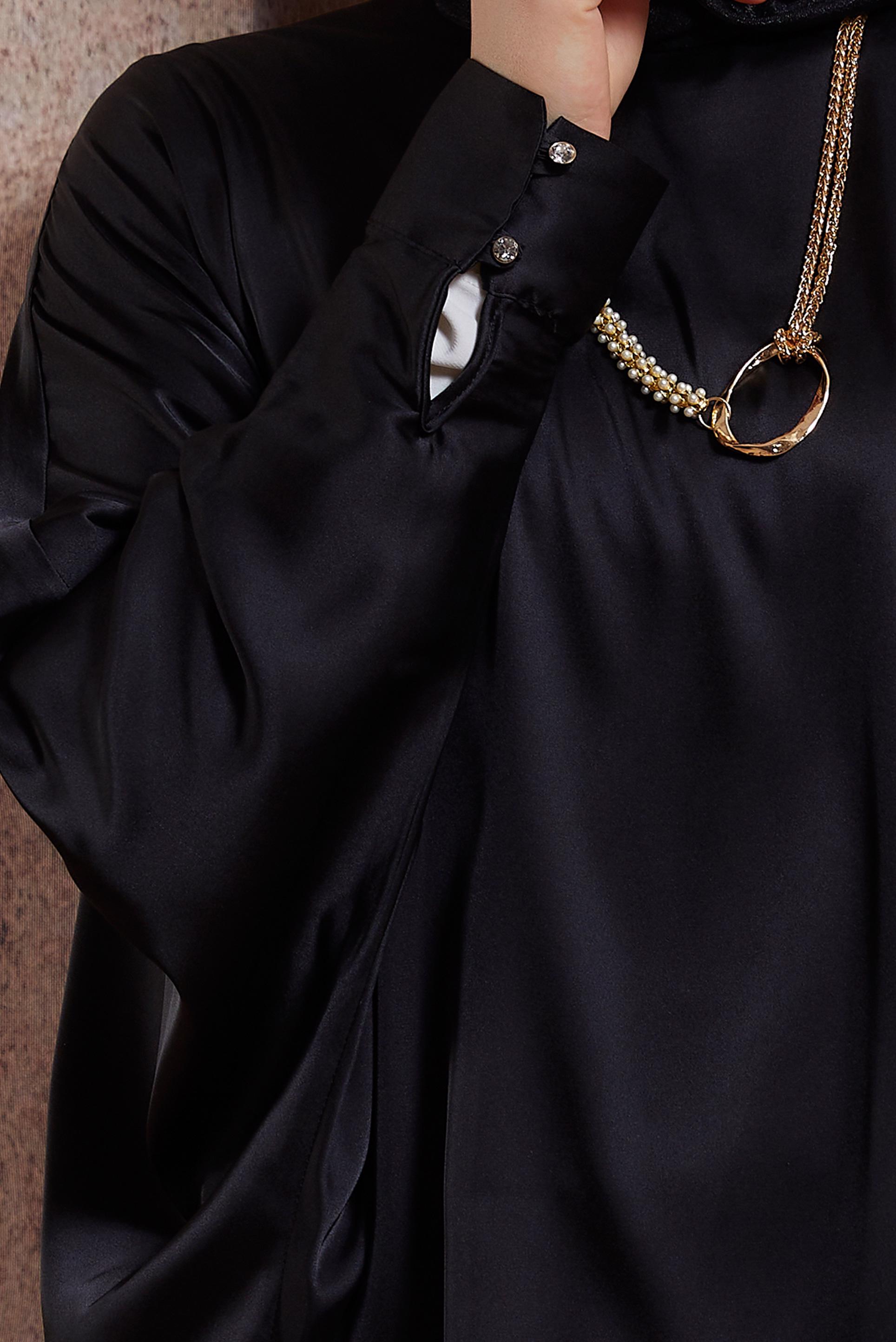 Tesettür giyim SİYAH YARASA KOL SATEN BLUZ 44410